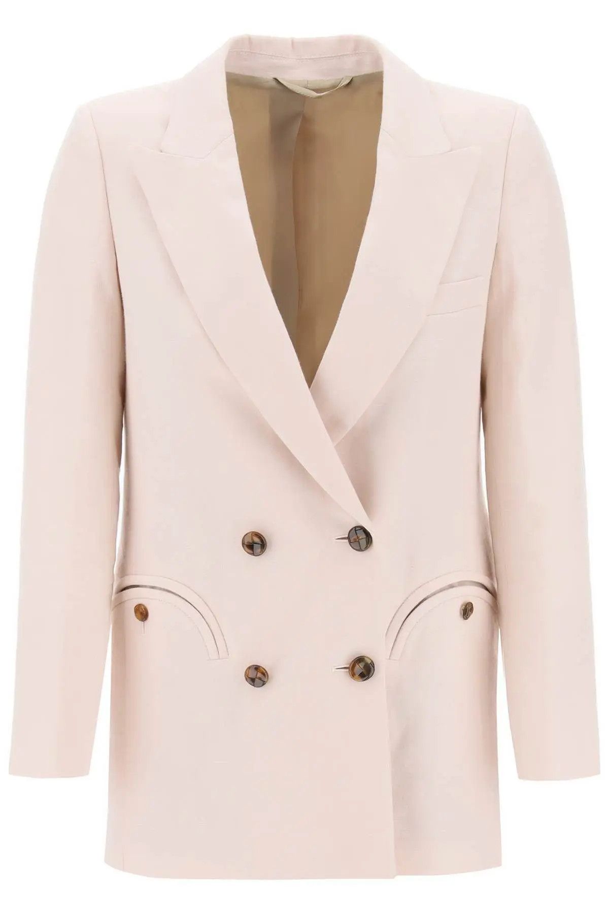 image of O1S22I1N0424 Mid-Day Sun Double-Breasted Blazer In Pink, Women's (Size Medium)