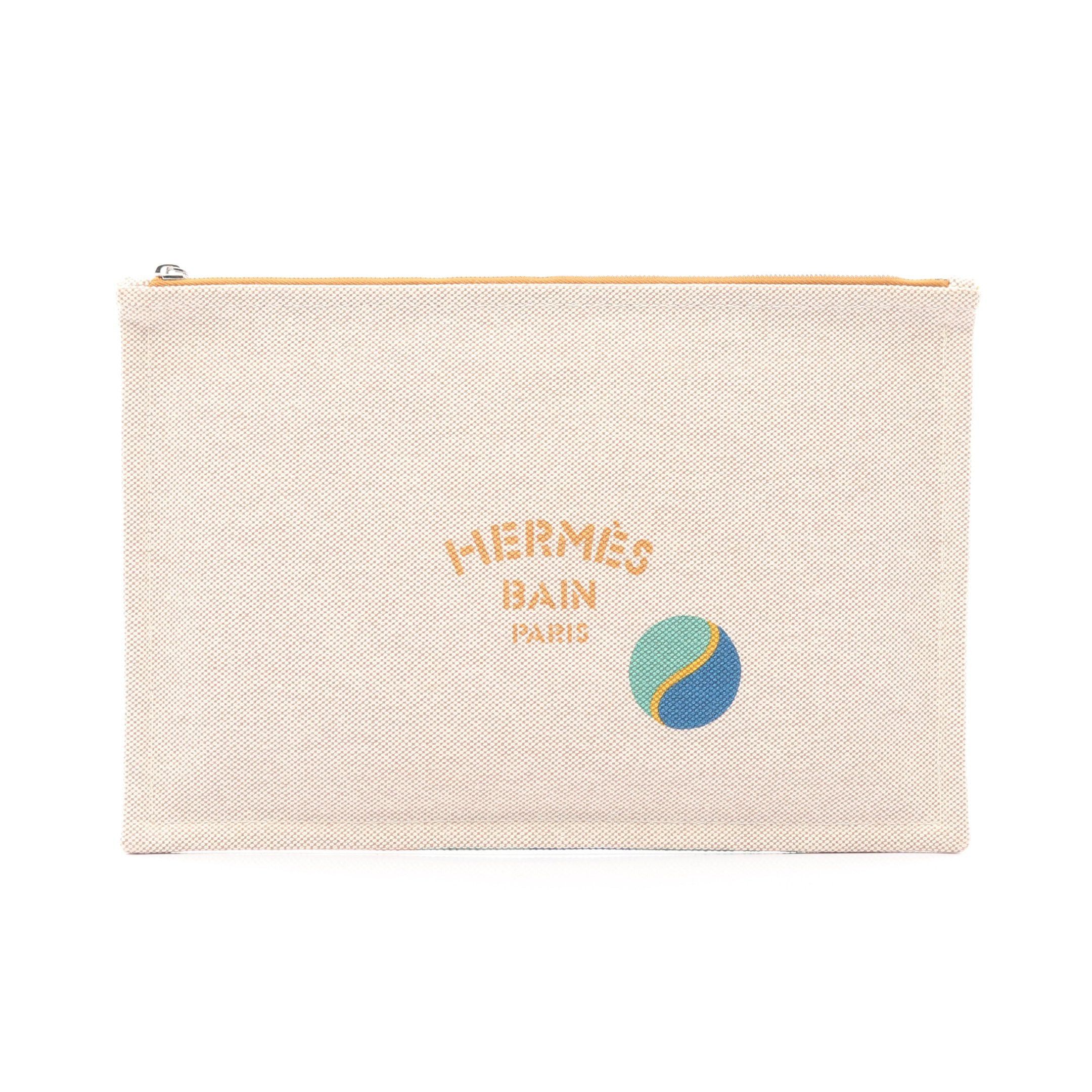 Hermes Hermes Balles Au Bond Flat Pouch Toile Ash Leather White Light Brown Multicolor Silver Hardware Size ONE SIZE - 1 Thumbnail