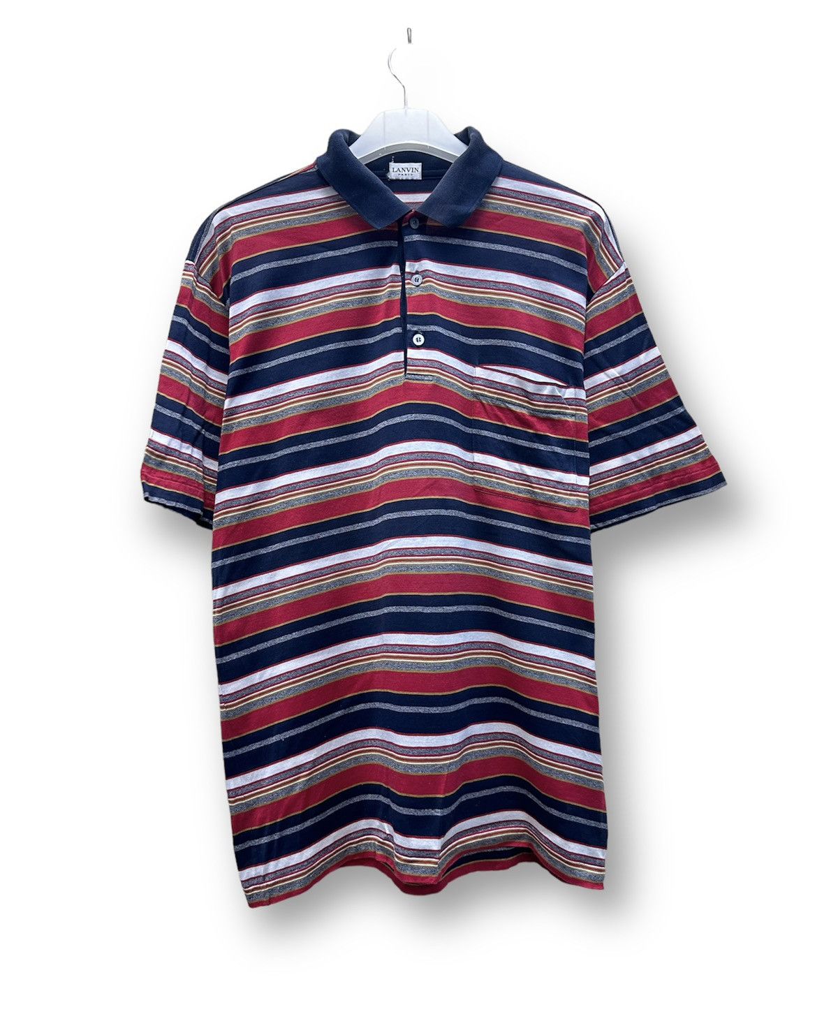Lanvin × Vintage Vintage Lanvin Paris Single Stitch Stripe Polo Tee A229 Size US M / EU 48-50 / 2 - 1 Thumbnail