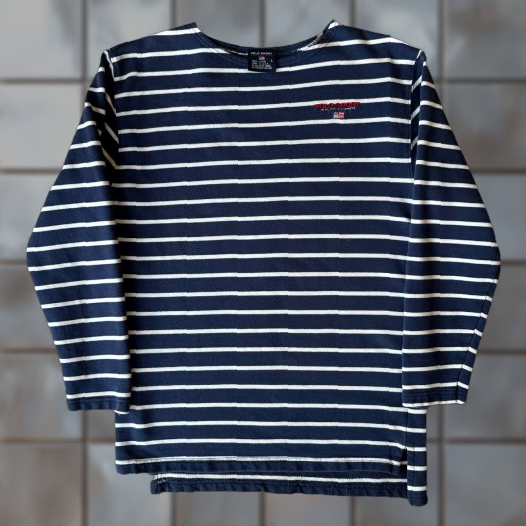 Vintage VINTAGE Polo Sport Shirt Women's Large Navy Striped Long Sleeve Made in USA Size L / US 10 / IT 46 - 1 Thumbnail
