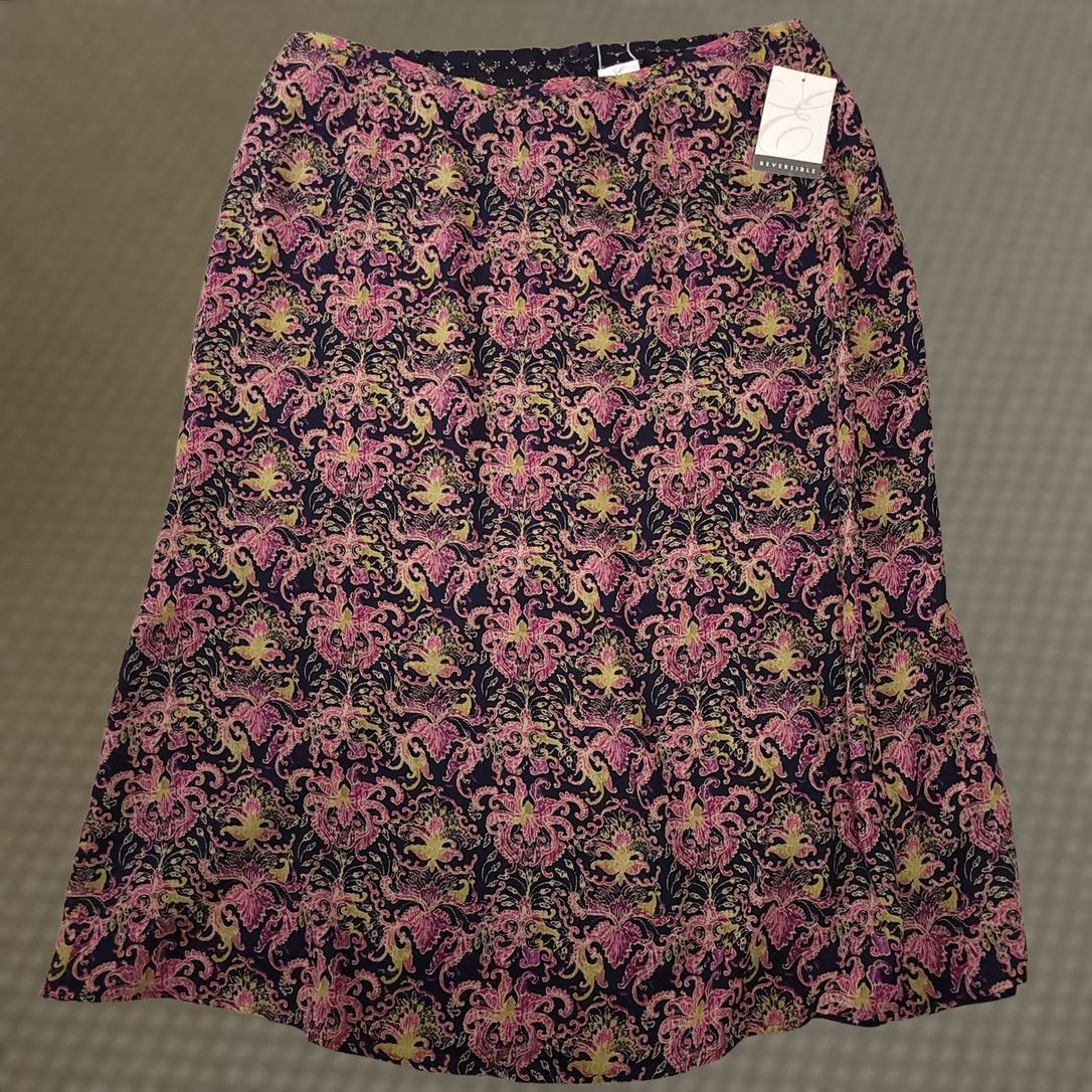 Liz Claiborne Emma James Liz Claiborne Maxi Skirt Reversible 22W Plus Slit Floral Geo Womens Skirt Midi 90s Vintage? Size 40" / US 18 - 1 Thumbnail