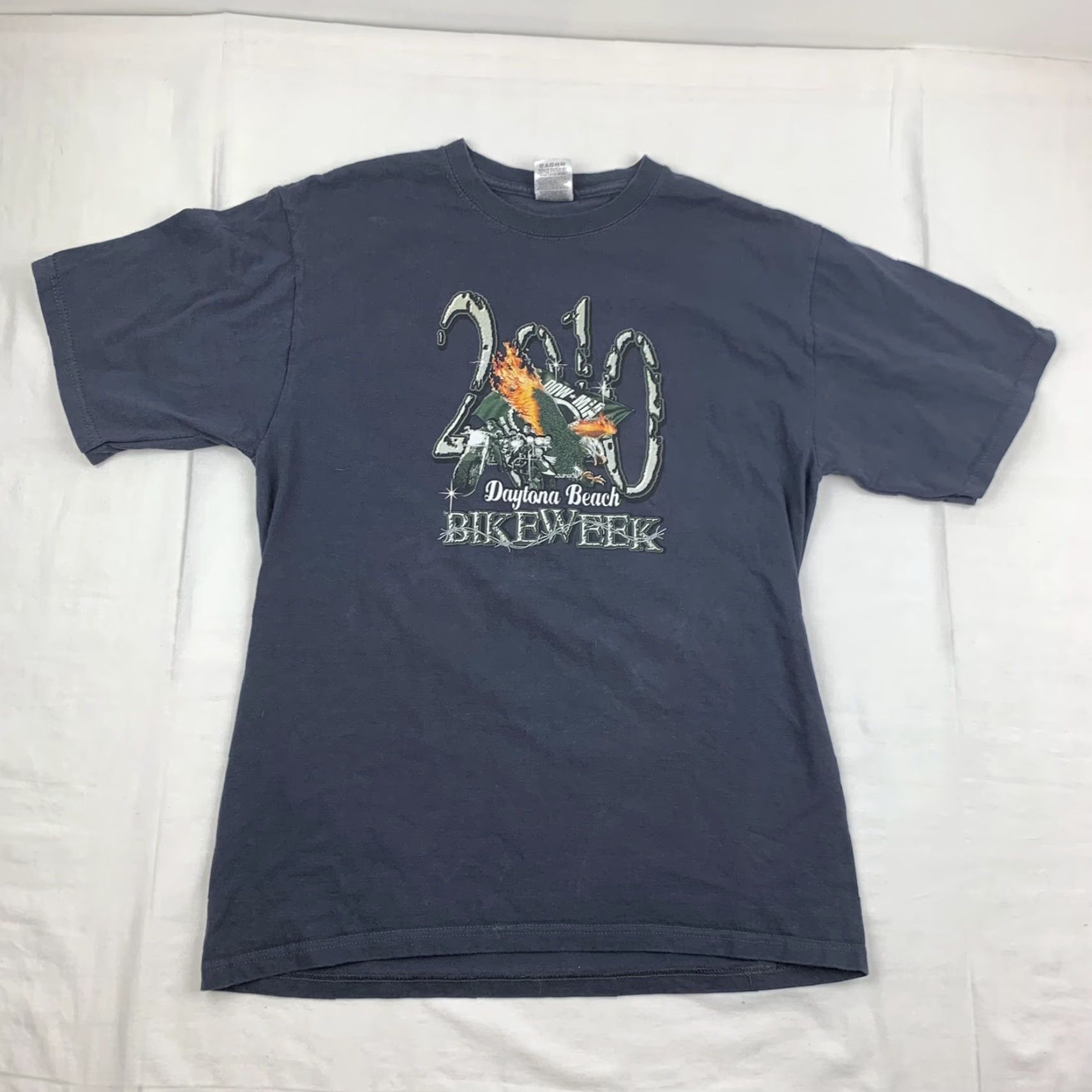 Fruit Of The Loom VINTAGE Dayton Beach Bike Week T Shirt Men Adult Medium Blue 2010 Biker Motorcycle American Shirt M Blue Motorcycle American Mens Size US M / EU 48-50 / 2 - 3 Thumbnail