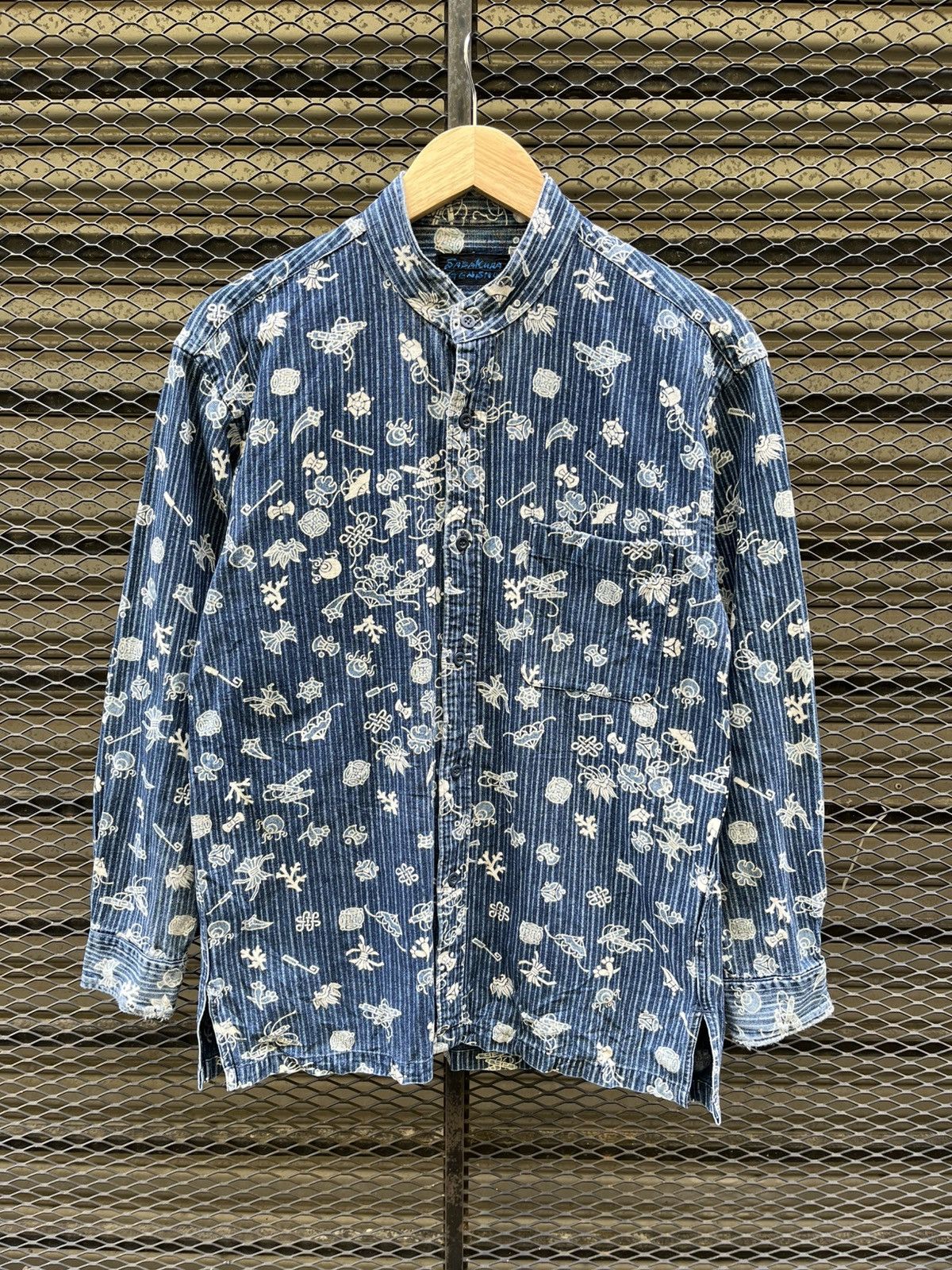 Iron Heart Japanese Sasakura Gensho Denim Band Mandarin Collar Shirt Size US M / EU 48-50 / 2 - 1 Thumbnail
