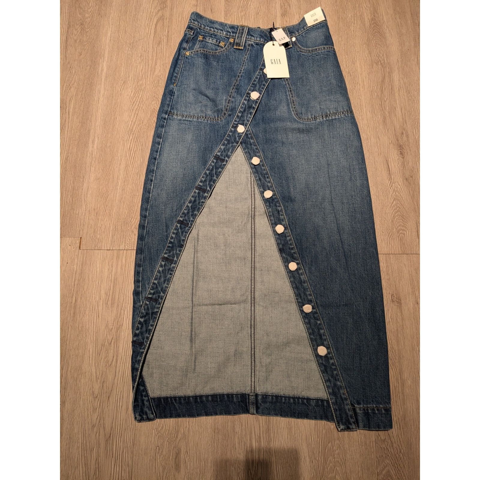 Cult Gaia Gap × Cult Gaia - Asymmetrical Denim Maxi Skirt / 26 / NWT Size 26" / US 2 / IT 38 - 3 Thumbnail
