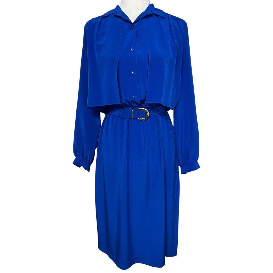 Other Vintage Kay Brandon Blue Long Sleeve Dress W/Belt Women's Si Size L / US 10 / IT 46 - 1 Thumbnail