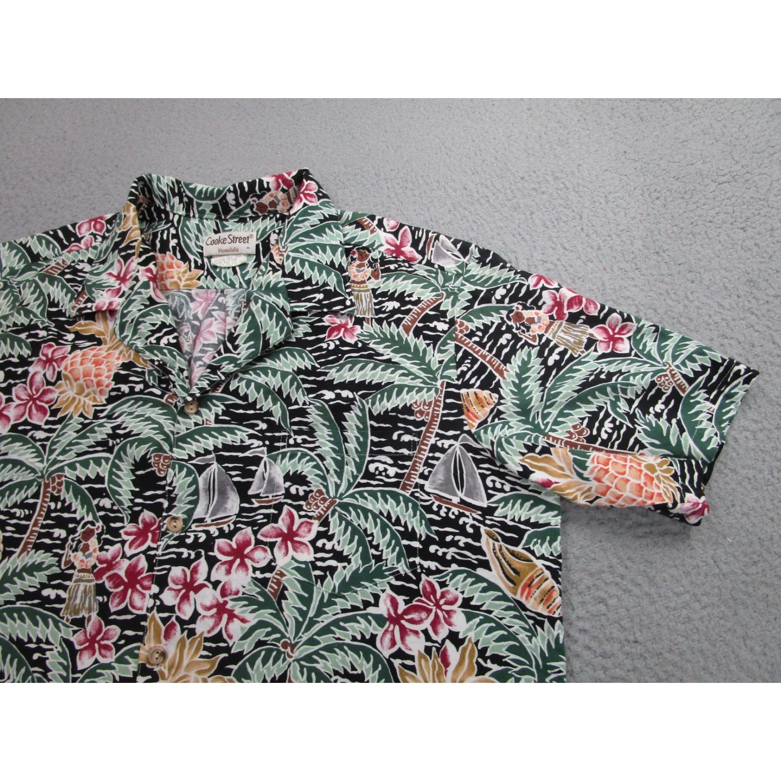 Vintage VINTAGE Cooke Street Hawaiian Shirt Men XL Black Floral Tropical Beach Made USA III Size US XL / EU 56 / 4 - 2 Thumbnail