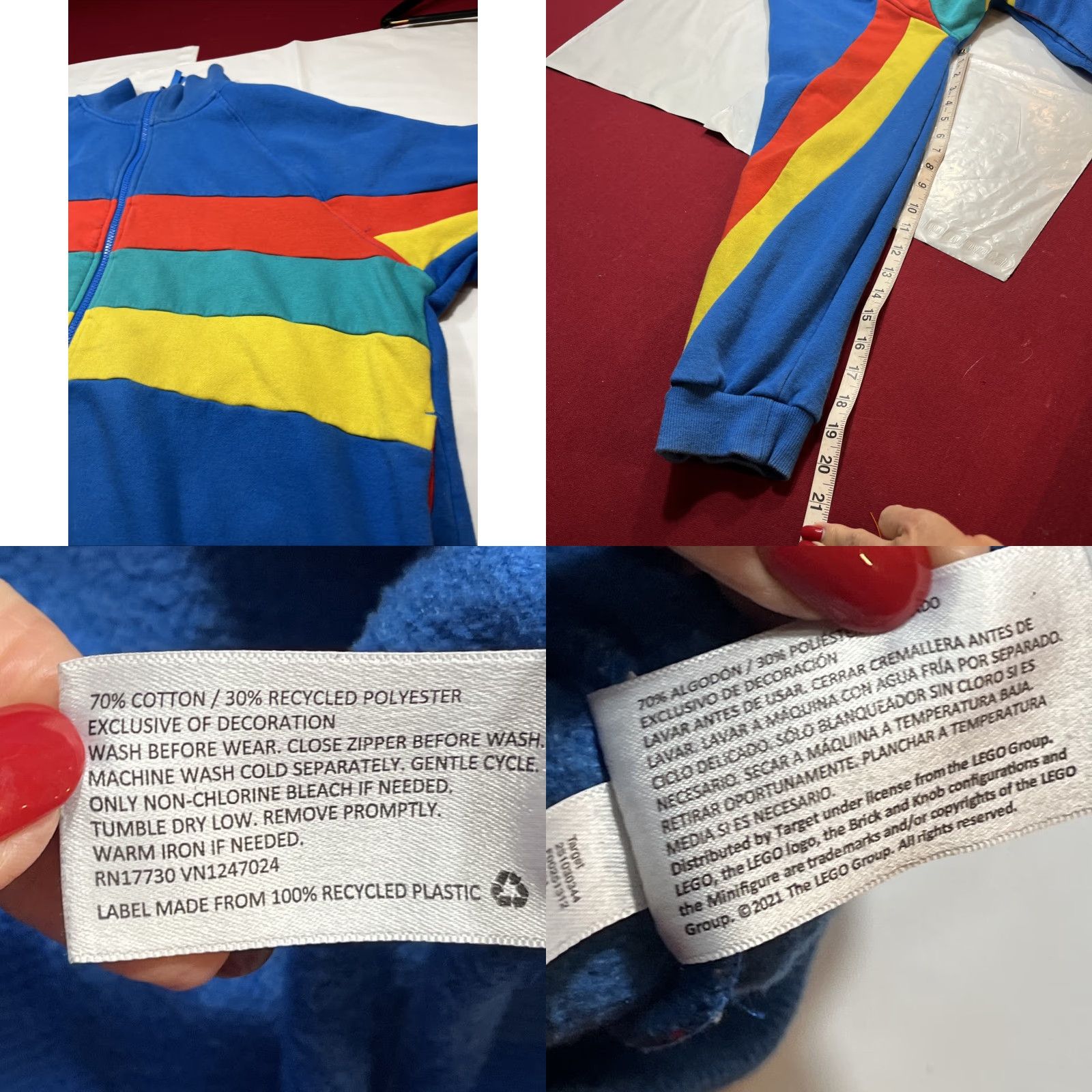 LEGO Lego Sweatshirt Target Blue Red Yellow Striped Rainbow Men's XL Zip Front Jacket Size US XL / EU 56 / 4 - 9 Thumbnail