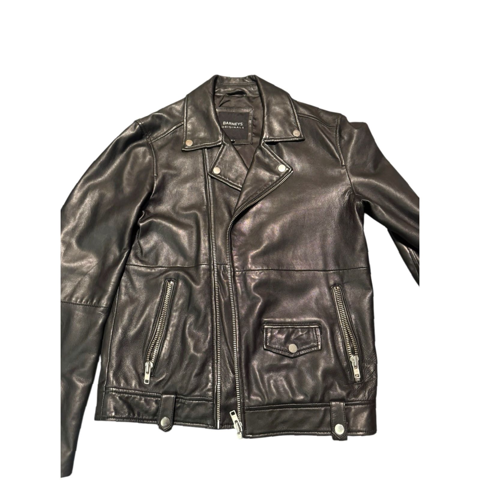 Skin BARNEYS Originals Leather Jacket Moto Biker Black Size SML Mens Regular Short Zip Pockets Full Zip Leather Barneys Originals Jacket Size US S / EU 44-46 / 1 - 7 Thumbnail