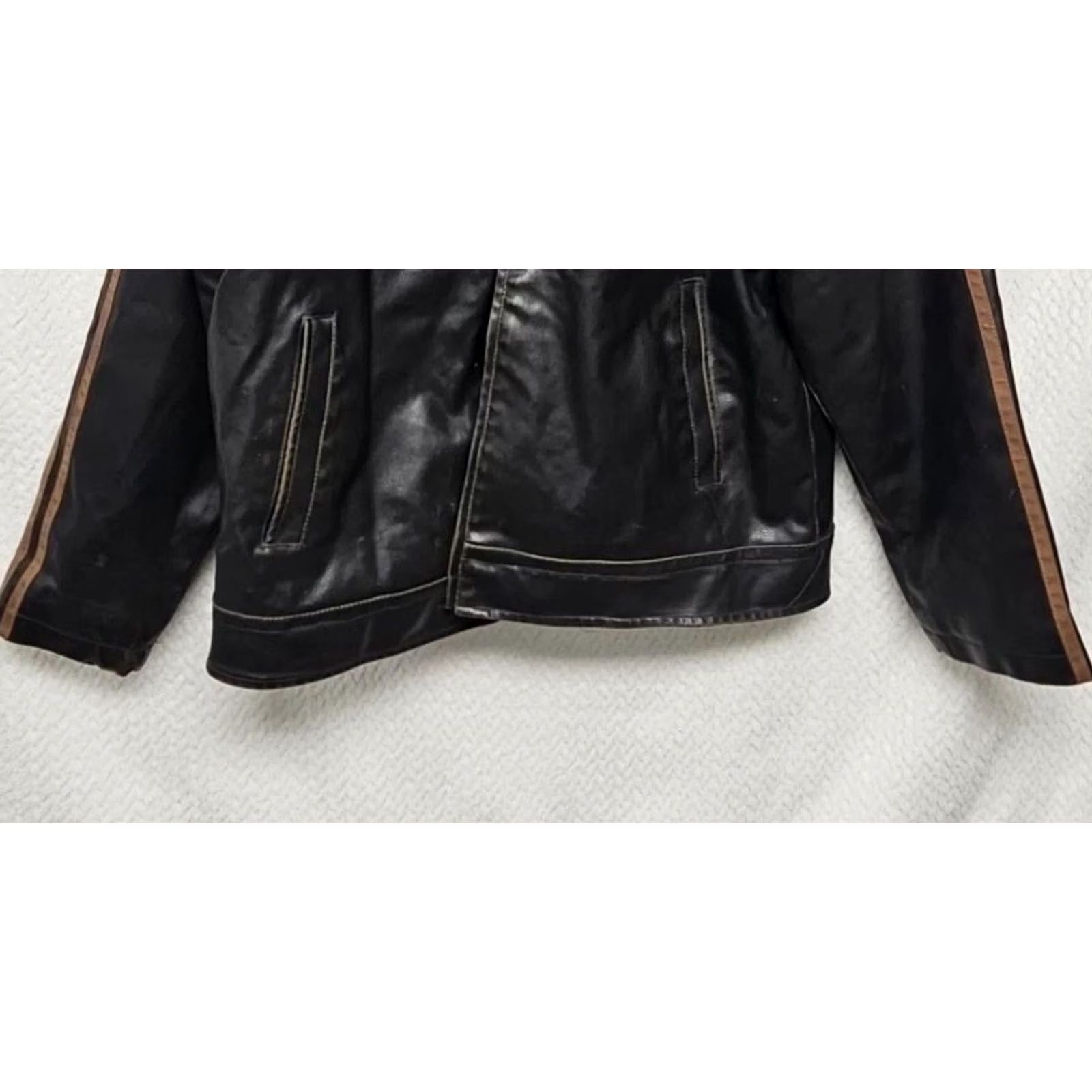 Vintage Arizona Jean Co Men’s Leather Jacket Motorcycle Jacket Striped Brown Leather Zip Pockets Size L Size US 33 - 3 Thumbnail