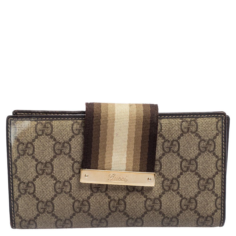 image of Gucci Beige GG Supreme Canvas Vintage Web Continental Wallet in Black, Women's