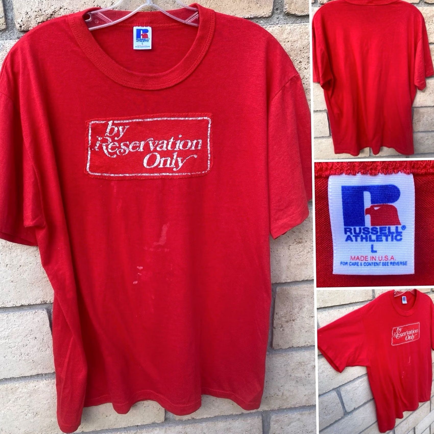 Vintage VINTAGE Russell Athletic By Reservation Only T Shirt Red L Mens 80s 90s Graphic Print Short Sleeve Crew Neck Size US L / EU 52-54 / 3 - 2 Thumbnail