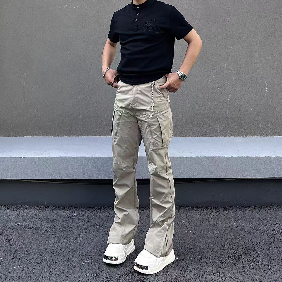Jean Khaki Casual Loose-Fit Multi-Pocket Work Pants Size US 30 / EU 46 - 5 Thumbnail
