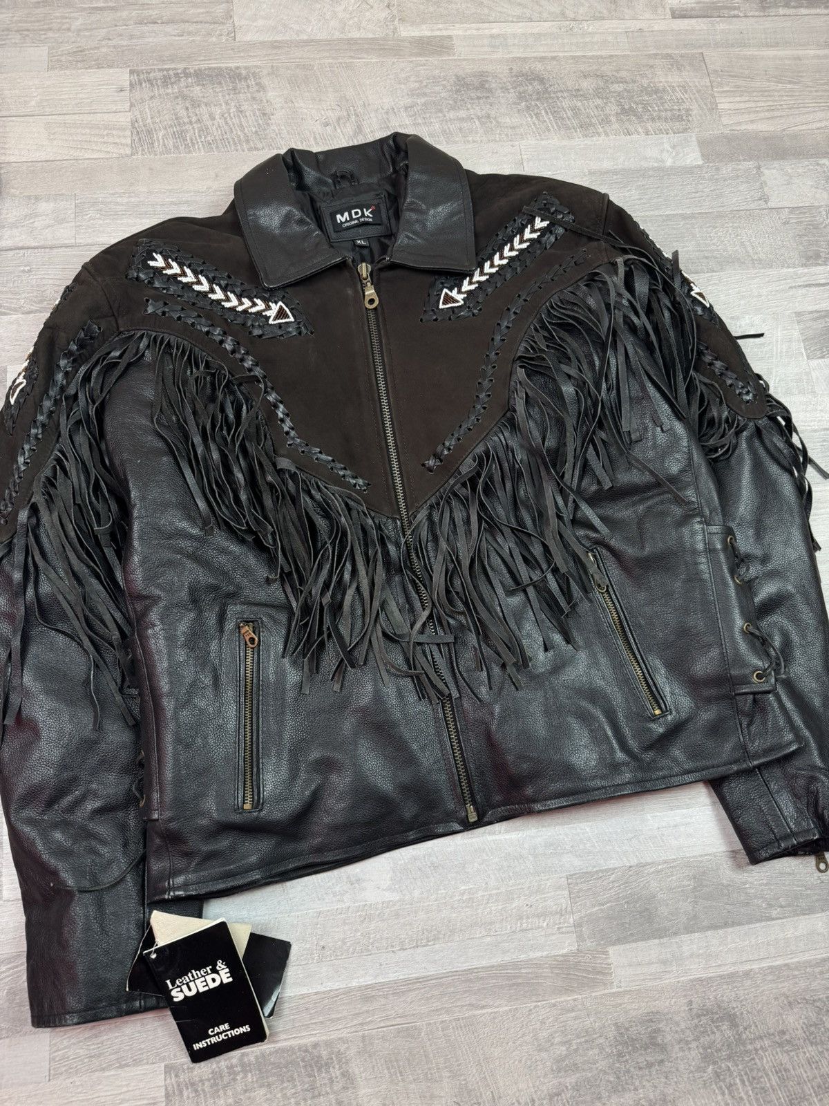 MDK Vintage 90s MDK Fringes Racing Cowboy Wear Leather Jacket XL Size US XL / EU 56 / 4 - 6 Thumbnail
