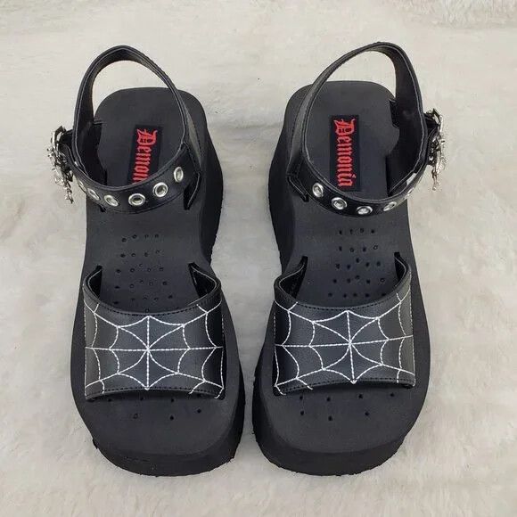 Other Funn Platform Goth Spider Web Sandals Ankle Strap Wedge Shoe Size US 7 / IT 37 - 1 Thumbnail