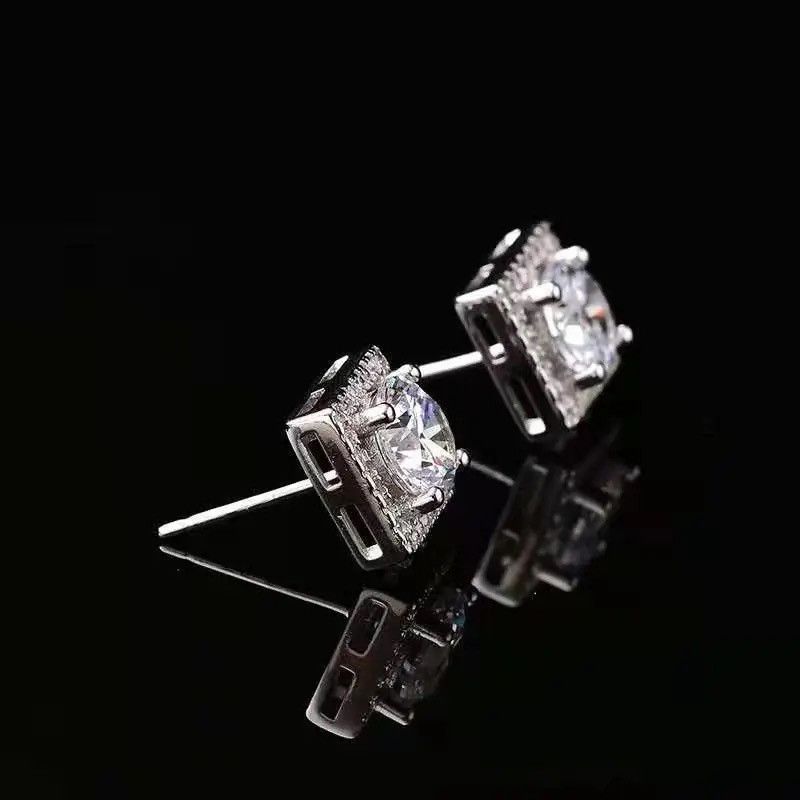 Jewelry 925 Sterling Silver 1 Carat Moissanite Square Earrings Size ONE SIZE - 3 Thumbnail