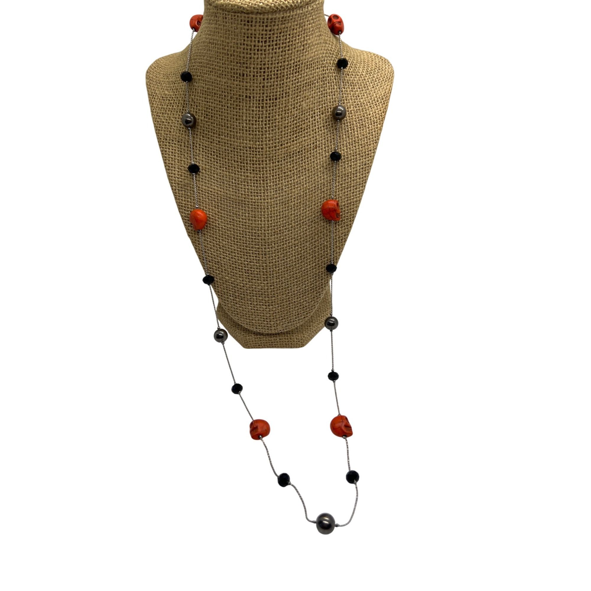 Other Orange Skull Beaded Necklace Black Faceted Glass Beads Gothi Size ONE SIZE - 1 Thumbnail