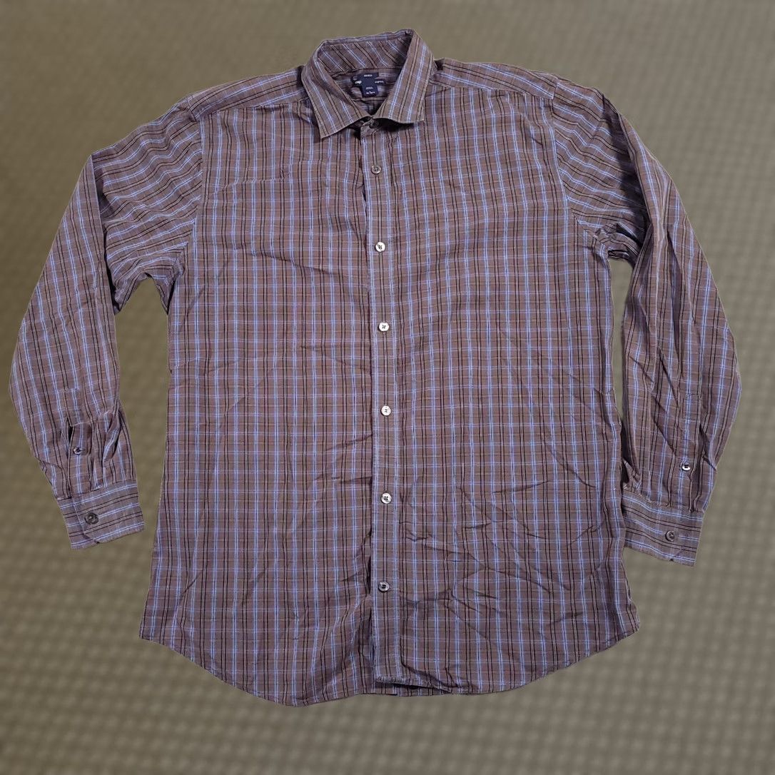 Gap Gap Button Up Shirt Mens Large 16-16.5 Brown Blue Check Long Sleeve Non-Iron Pocket Casual Workwear Shirt Size US L / EU 52-54 / 3 - 1 Thumbnail