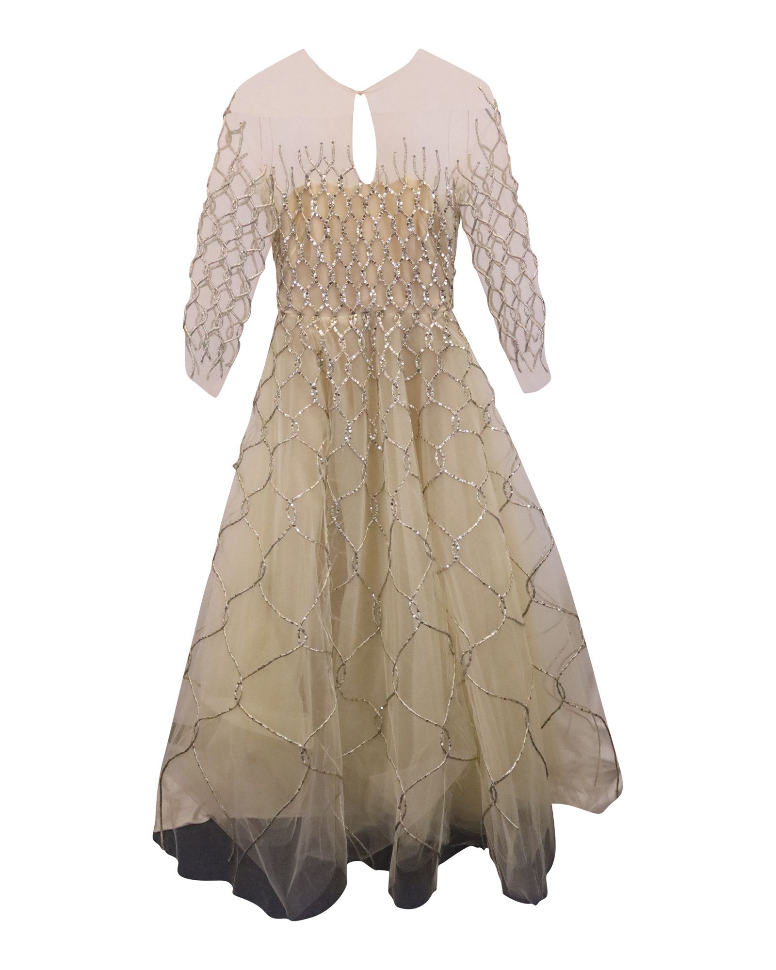 Oscar De La Renta Oscar de la Renta Quarter-Sleeve Corded Gown in Cream Tulle Size XS / US 0-2 / IT 36-38 - 1 Thumbnail