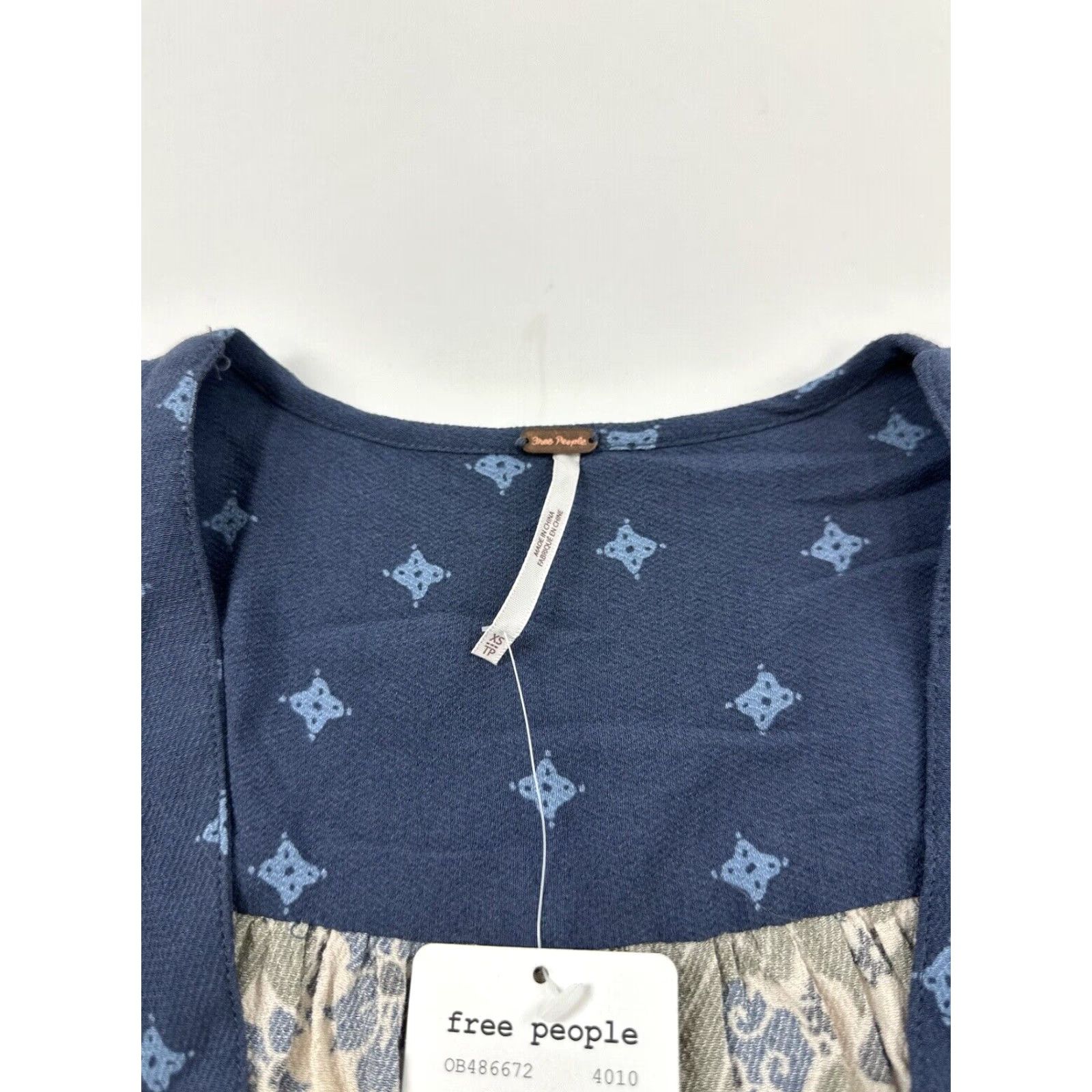 Free People Dress Women's XS Blue Beige Tunic Flowy Boho