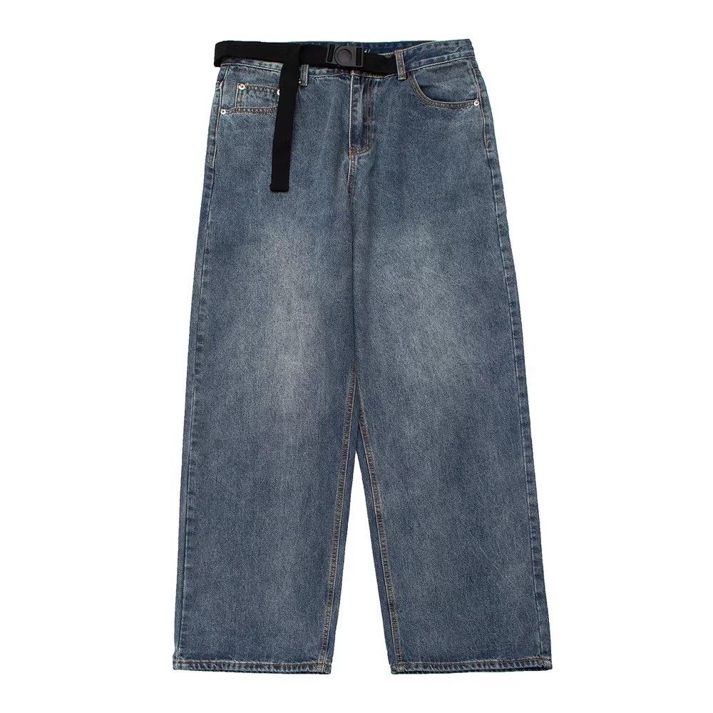 Japanese Brand Men's street style loose washed distressed jeans with belt Size US 34 / EU 50 - 1 Thumbnail