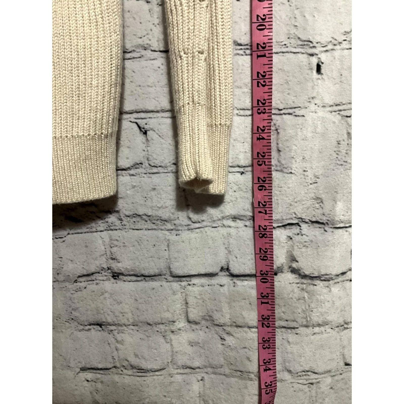 Ann Taylor Ann Taylor Knit Sweater with Black Beaded Neckline - Cream - Petite L - Long Sleeve - Crew Neck - Embroidered Accent - Solid - Women Size L / US 10 / IT 46 - 5 Thumbnail
