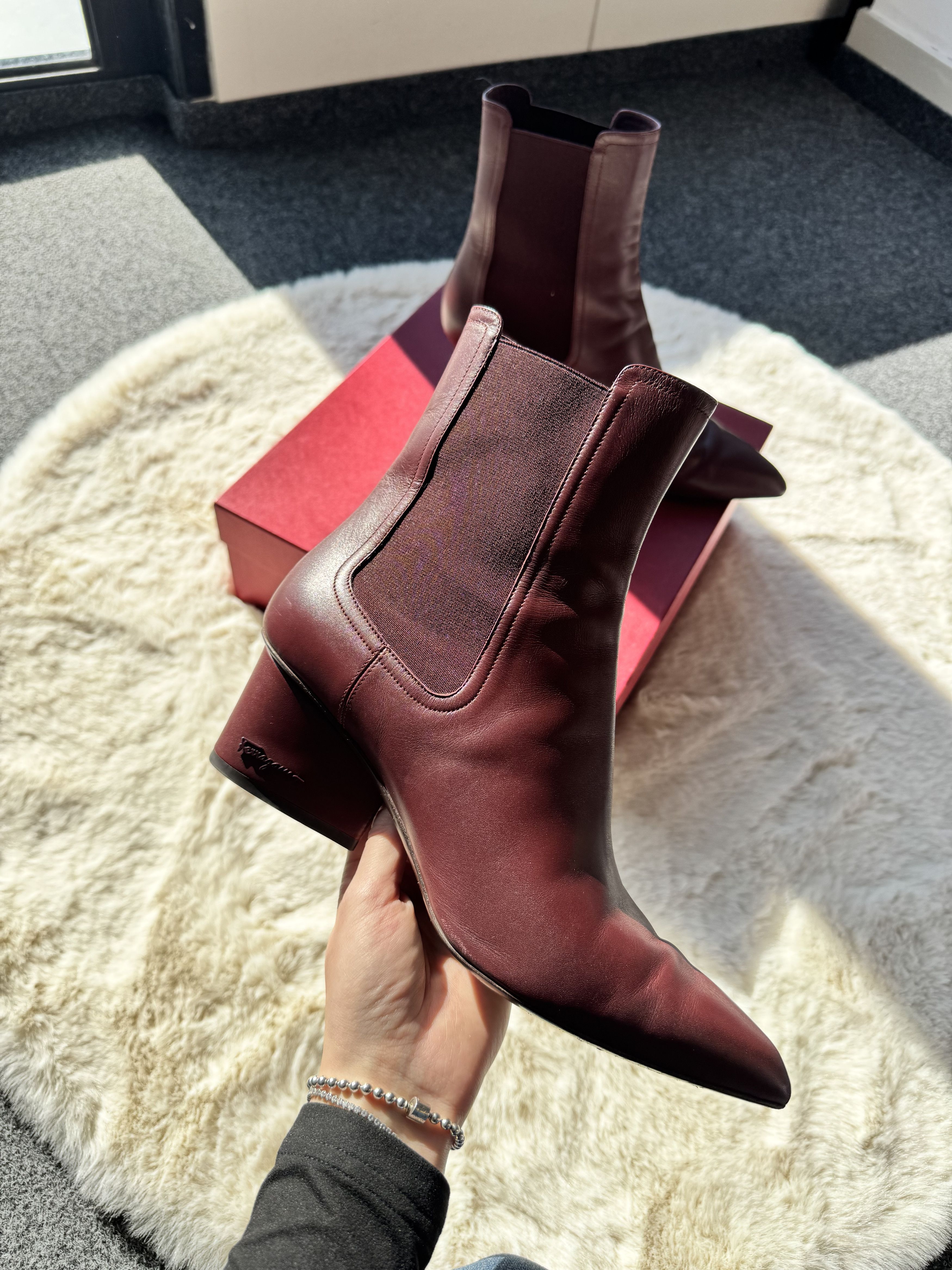 Salvatore Ferragamo Salvatore Ferragamo Velta 55 - burgundy leather ankle boots Size US 9.5 / IT 39.5 - 1 Thumbnail