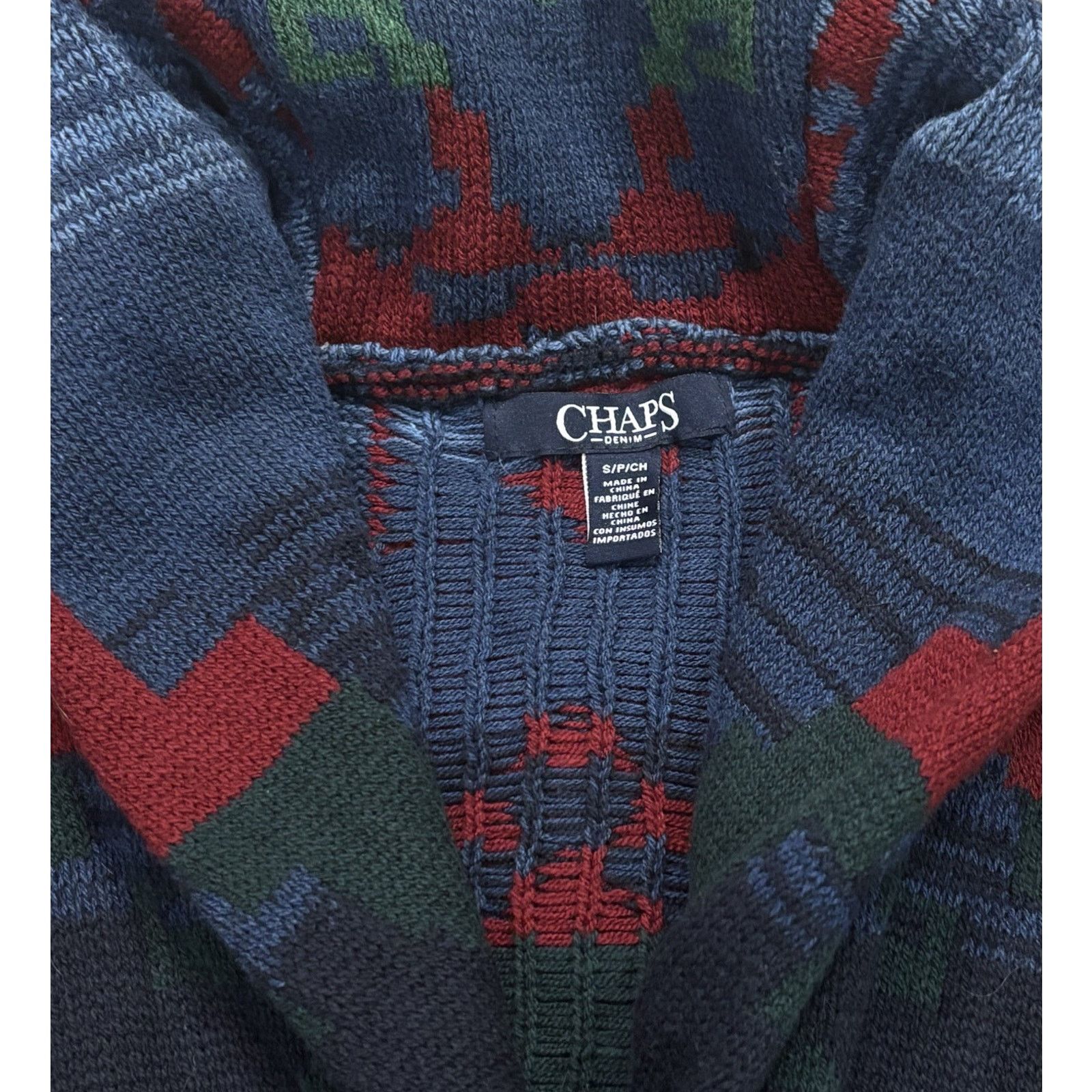 Chaps Vintage Chaps Denim Shawl Collar Aztec Sweater Vest Small Size S / US 4 / IT 40 - 2 Thumbnail