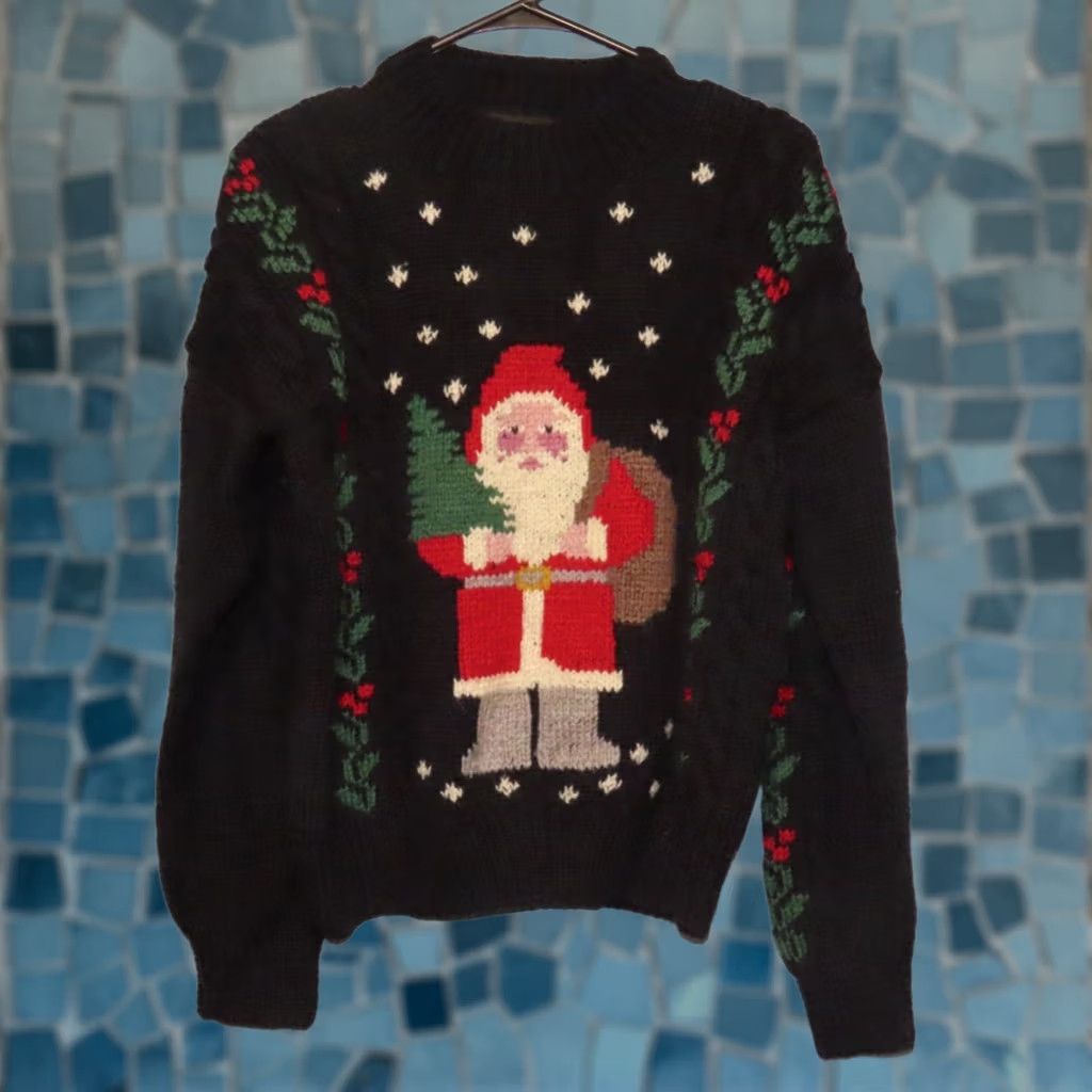 Vintage VINTAGE South Wool Santa Christmas Holiday Sweater 100% Wool Hand Knitted Uruguay Large Blue Crew Neck Long Sleeve Women's Pullover Christmas Theme Size M / US 6-8 / IT 42-44 - 1 Thumbnail
