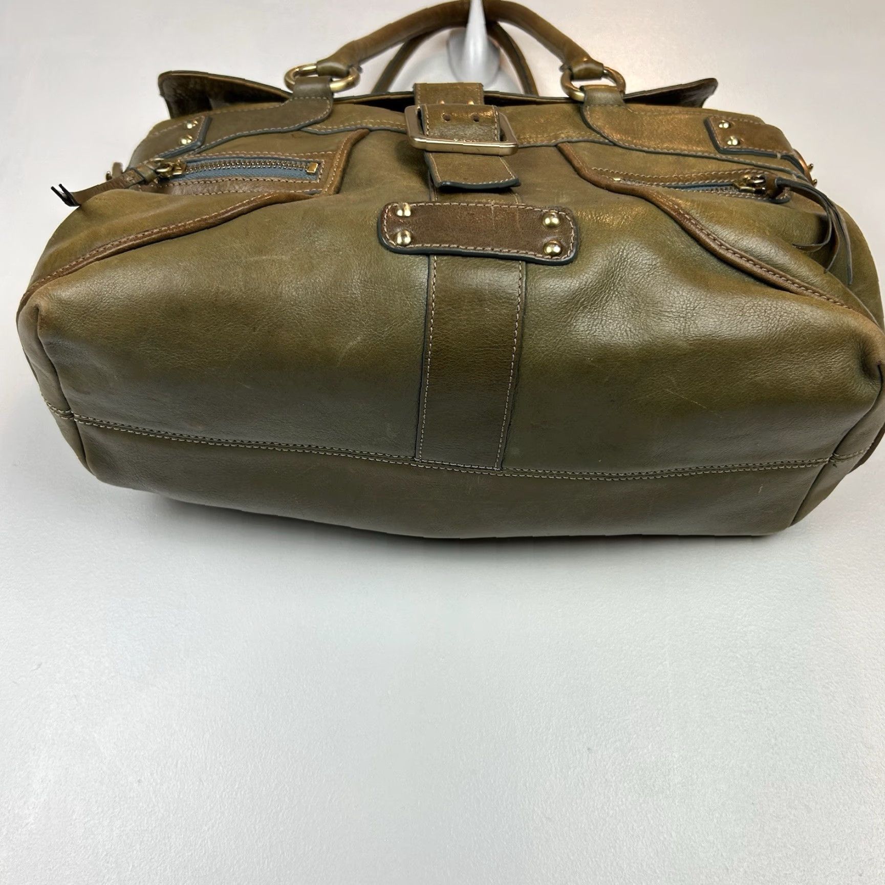 DKNY DKNY Purse Shoulder Army Green Leather Double Handles Read Size ONE SIZE - 6 Thumbnail