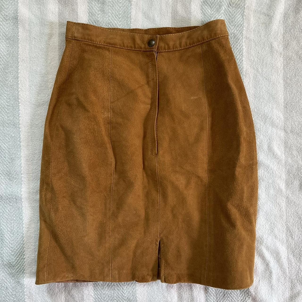 BB Dakota light brown genuine suede leather mini pencil skirt Size 30" / US 8 / IT 44 - 2 Thumbnail