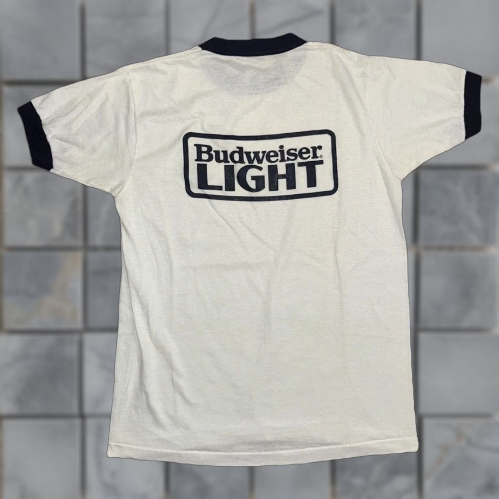 Soffe VINTAGE Bud Light Ringer T-Shirt White Blue 80s 90s Graphic Print Medium Men Crew Neck Cotton Soffe Classic Short Sleeve Beer Promo Band Tee Heritage Size US M / EU 48-50 / 2 - 1 Thumbnail