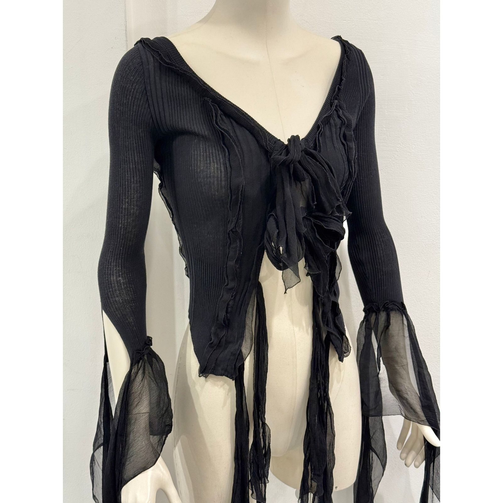 Jean Paul Gaultier 2000s Jean Paul Gaultier sheer ribbon-tie corset blouse Size S / US 4 / IT 40 - 4 Thumbnail