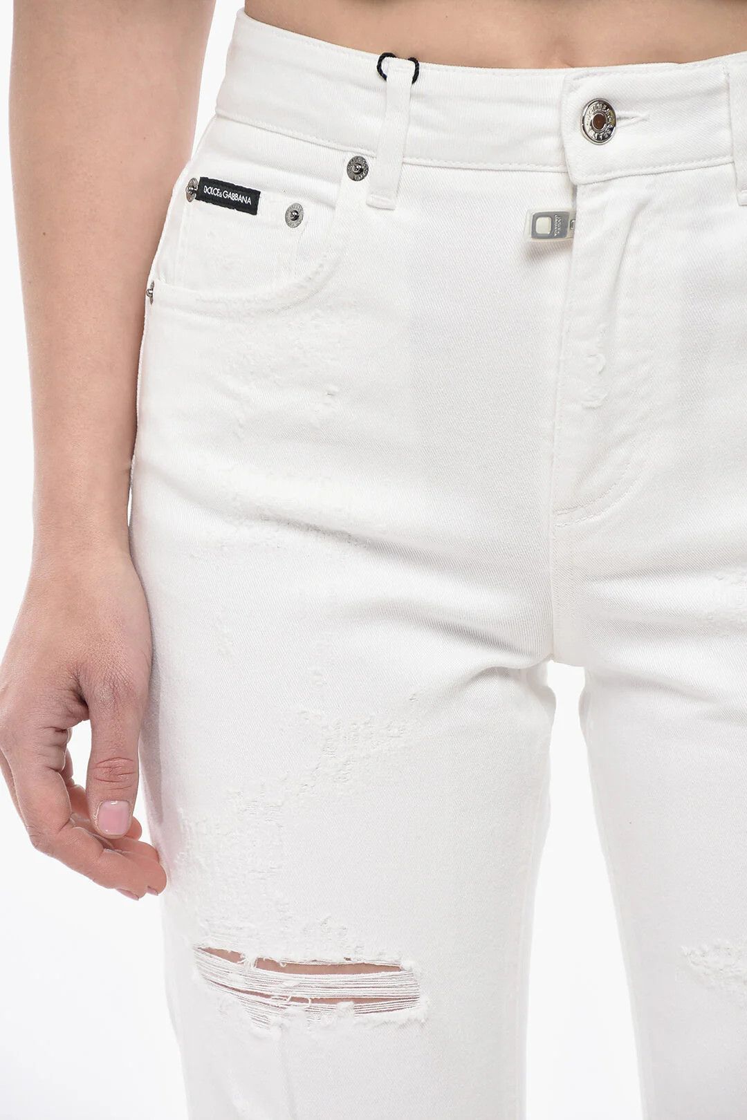 Dolce & Gabbana og1mm0426 Distressed Cotton Skinny-Fit Jeans in White Size 30" / US 8 / IT 44 - 3 Thumbnail