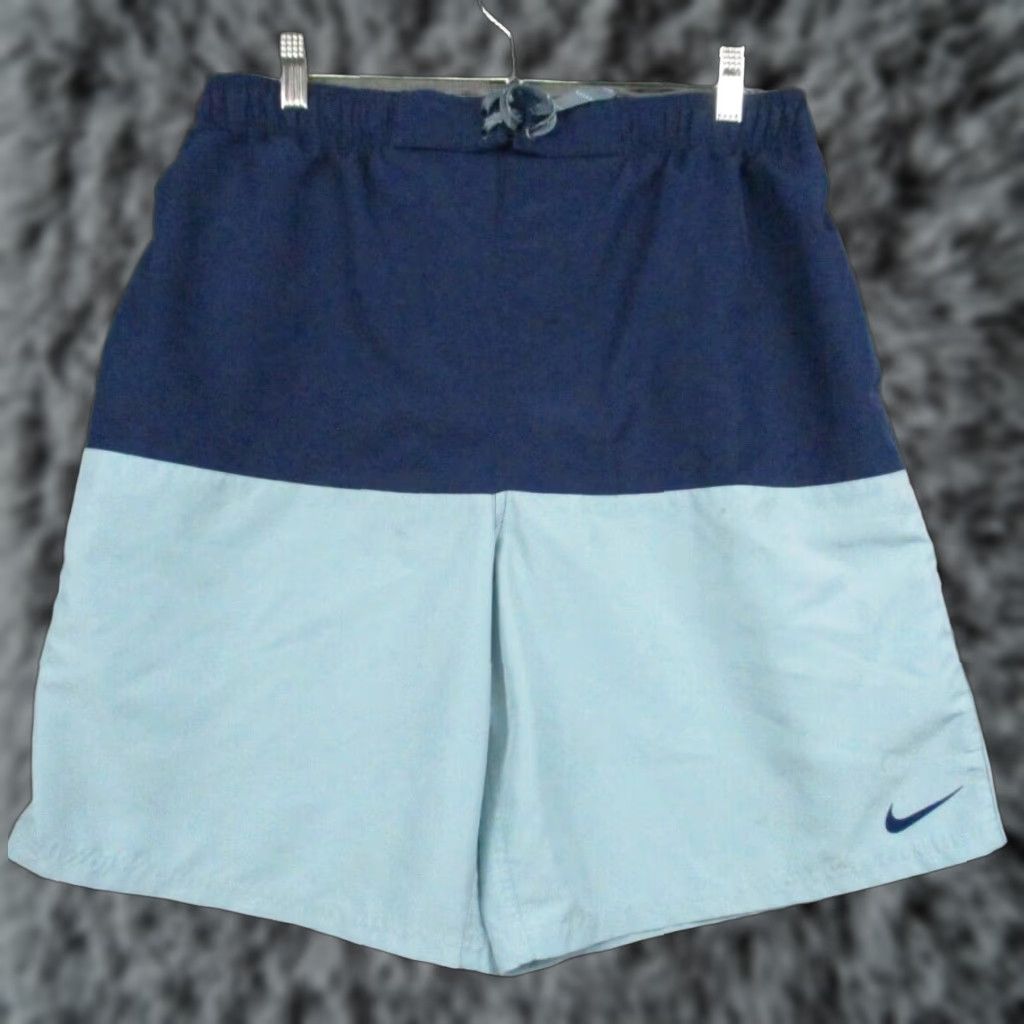 Nike Nike Board Shorts L Men's Blue Colorblock Lined Pockets Surfing Beach 90s Logo - Middle by Nike? Size US 33 - 1 Thumbnail
