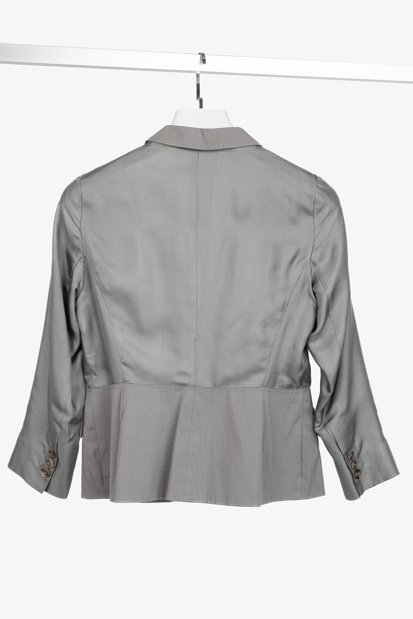 Prada Prada Grey Silk & Cotton Pintuck Blazer Size M / US 6-8 / IT 42-44 - 2 Thumbnail