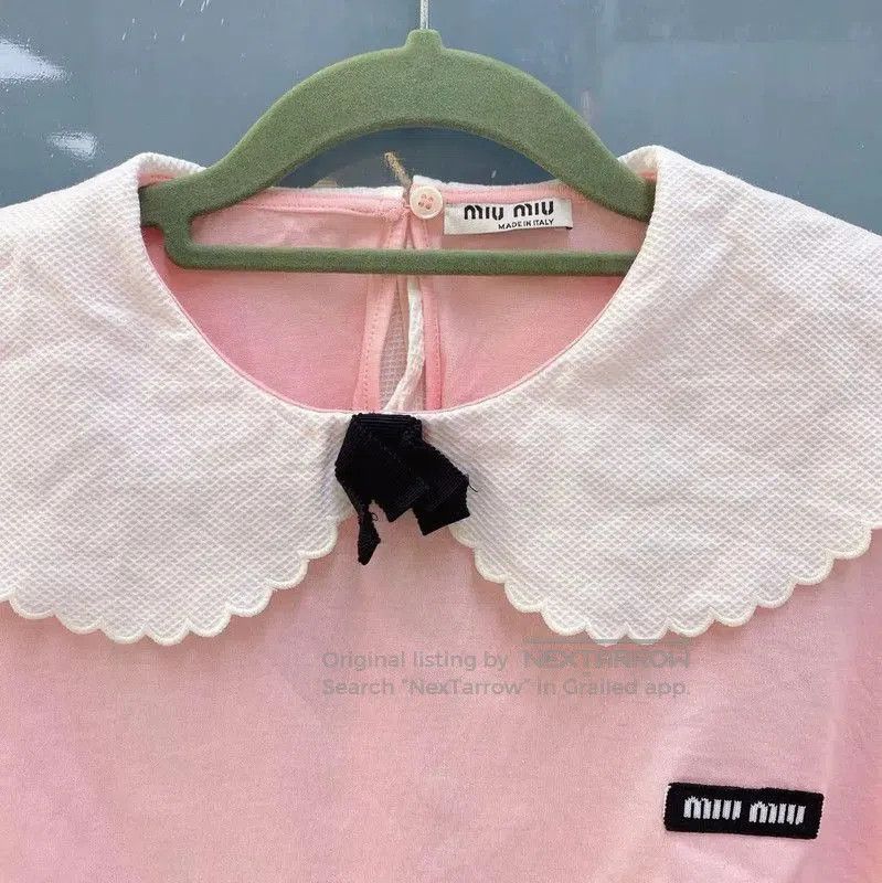Miu Miu Miu Miu Pink Cotton Tee with Peter Pan Collar . Size L / US 10 / IT 46 - 5 Thumbnail
