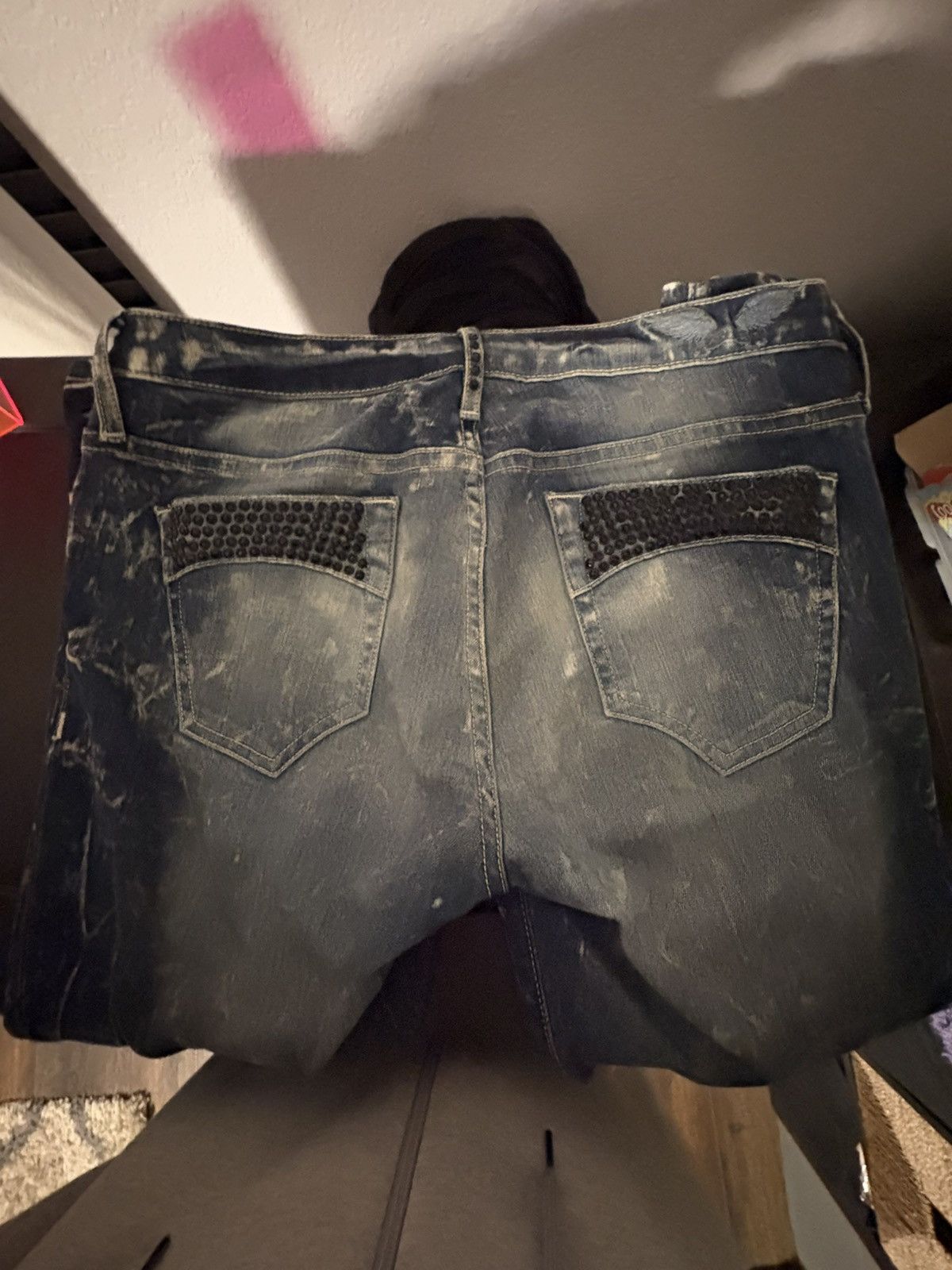 Robins Jeans RARE ACID WASHED BLUE ROBINS JEAN WITH BLACK CRYSTALS Size US 30 / EU 46 - 10 Thumbnail