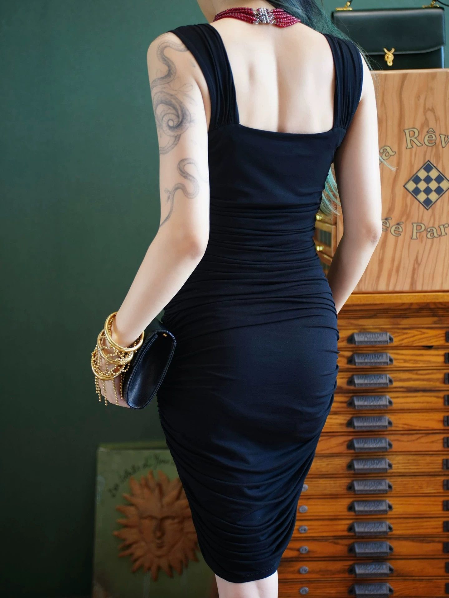 Celine Celine Vintage Black Pleated Stretch LBD Size M / US 6-8 / IT 42-44 - 8 Thumbnail