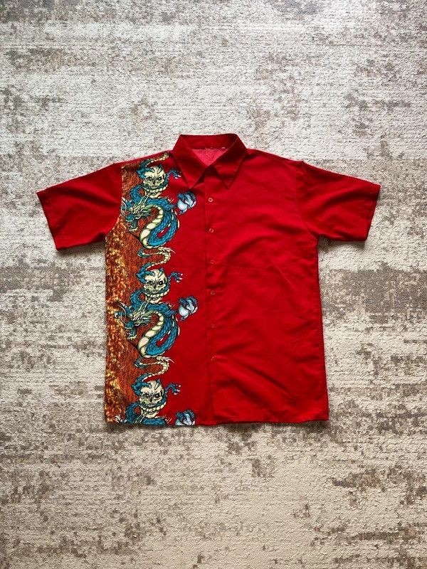 Other Y2K Flames Dragon Skull Fishbone Shirt + Laos Shorts Vintage Size 36S - 3 Thumbnail