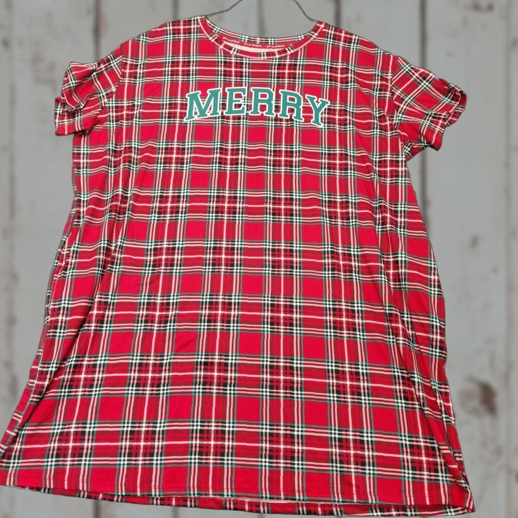 Vintage Joyspun Sleep Shirt Womens 2X-3X Red/Green Plaid Pockets Stretchy Size XXL / US 16-18 / IT 52-54 - 1 Thumbnail