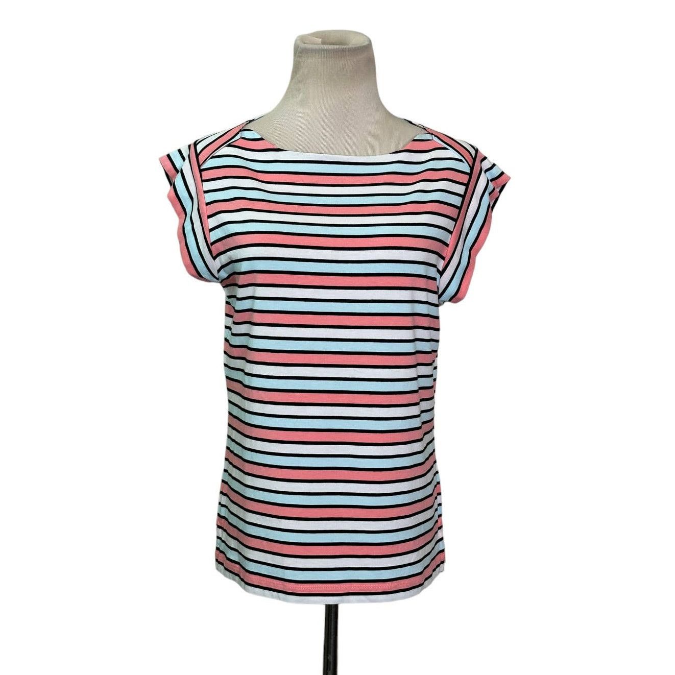 Anne Klein Anne Klein pink blue stripes short sleeves top size Small Size S / US 4 / IT 40 - 1 Thumbnail