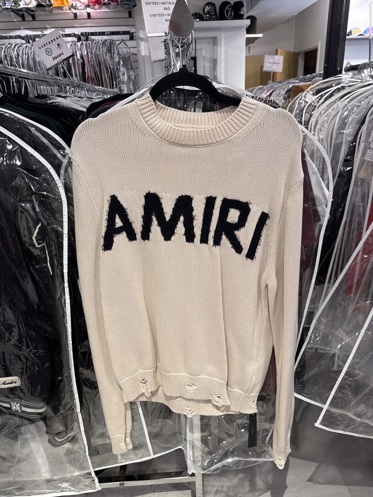 Amiri Front Logo Crewneck Cream