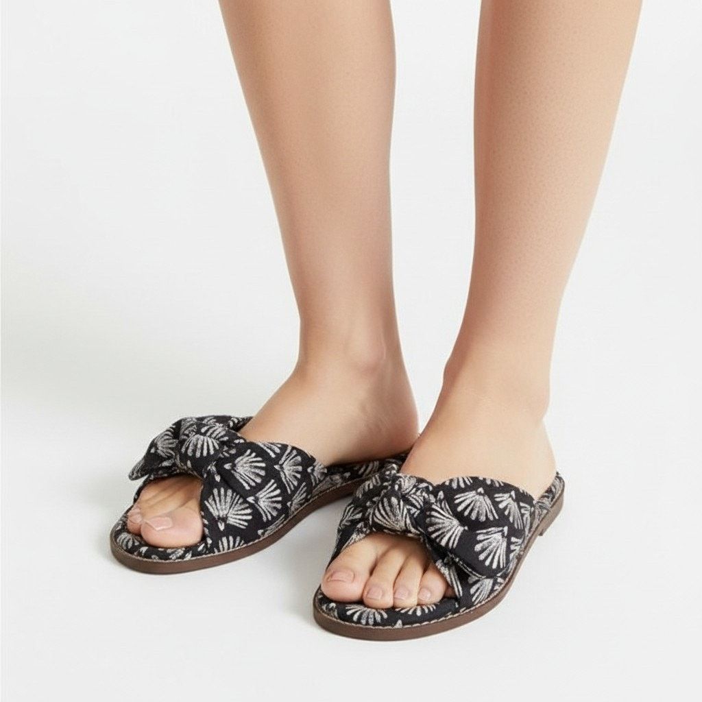 J.Crew J.Crew Black Ivory Printed Cotton Knot Slide Sandals, US8.5 Size US 8.5 / IT 38.5 - 1 Thumbnail