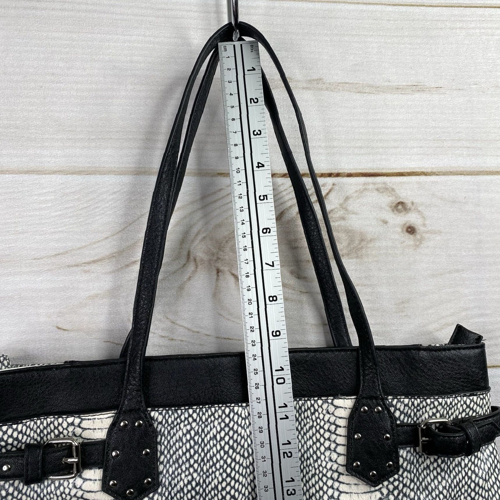Nicole Miller Nicole Miller Snake Print Purse Black White Double Handles Shoulder Bag Vegan Size ONE SIZE - 6 Thumbnail