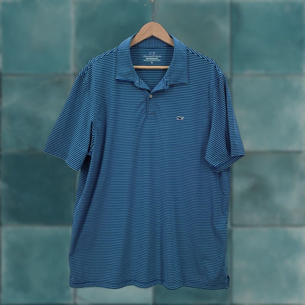 Vineyard Vines Vineyard Vines Performance Polo Shirt Mens XL Blue Striped Golf Stretch Wicking Size US XL / EU 56 / 4 - 1 Thumbnail