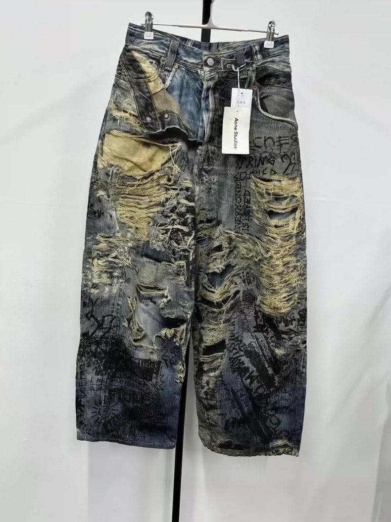 Acne Studios acne studios Printed ripped straight-leg jeans 2504-Nextar Size US 28 / EU 44 - 1 Thumbnail