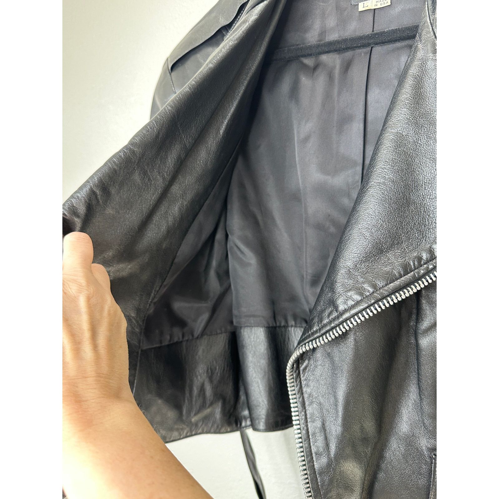Other Raw Black Leather Silver Zip & Hardware Belted Moto Jacket L Size L / US 10 / IT 46 - 9 Thumbnail