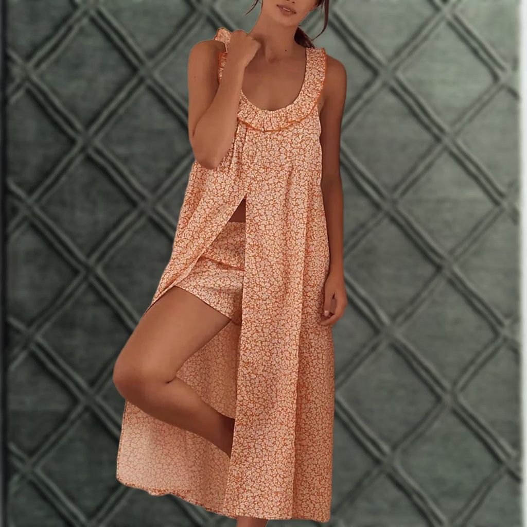 Anthropologie NWT Anthropologie Women’s Sleeveless Ruffle Nap Dress Orange Floral Size L Size L / US 10 / IT 46 - 1 Thumbnail