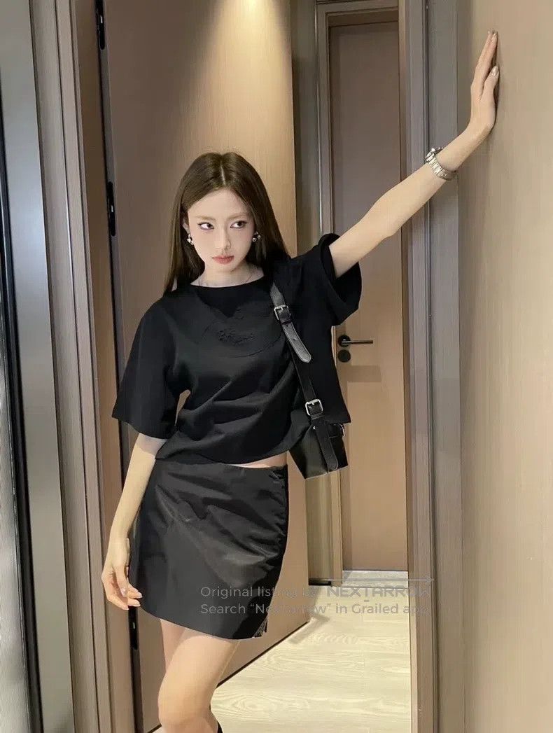Prada Black embossed short-sleeved T-shirt