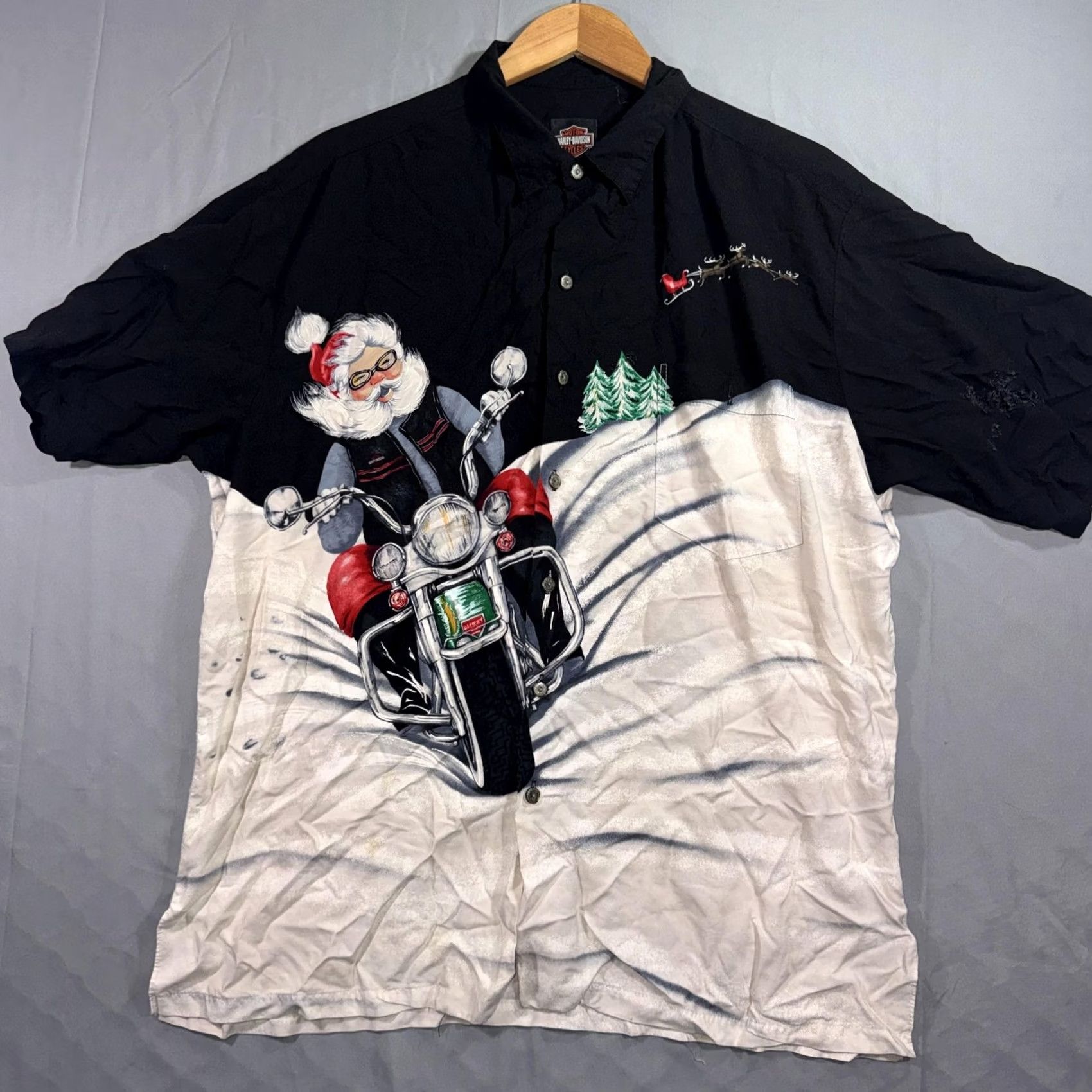 Harley Davidson VINTAGE Harley-Davidson Shirt Mens XL Black Santa Motorcycle Christmas Button Front Size US XL / EU 56 / 4 - 2 Thumbnail